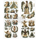 Four sheets of small rub-on transfers featuring charming angels surrounding Christmas trees and wreaths are against a white background.
