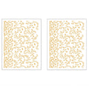 Two sheets of gold foil small rub-on transfers featuring delicate flowering vines are against a white background.