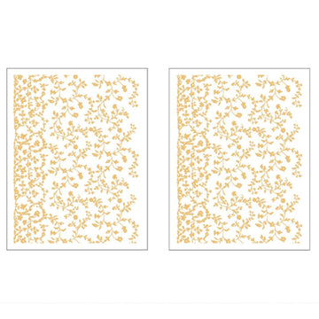 Two sheets of gold foil small rub-on transfers featuring delicate flowering vines are against a white background.