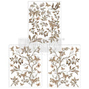 Three sheets of small rub-on transfers featuring beige Spring branches climbing gracefully up the page, accompanied by fluttering butterflies are against a white background.