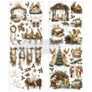 Four sheets of small rub-on transfers featuring vintage nativity scenes with the three wise men, camels, angels, Mary, Joseph, baby Jesus, stables, and Christmas trees are against a white background.