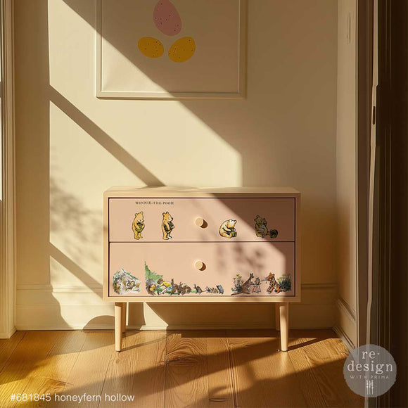 Storybook woodland middy furniture transfer applied to small wood chest for kids room or playroom decor