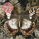 Rustling Wings A3 fiber decoupage paper closeup - large butterfly with cream, brown, and copper tones on moody botanical background
