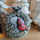 A Christmas onrament created by Katerina Chalkiopoulou features ReDesign with Prima's Cardinal Cheer silicone mold on it.