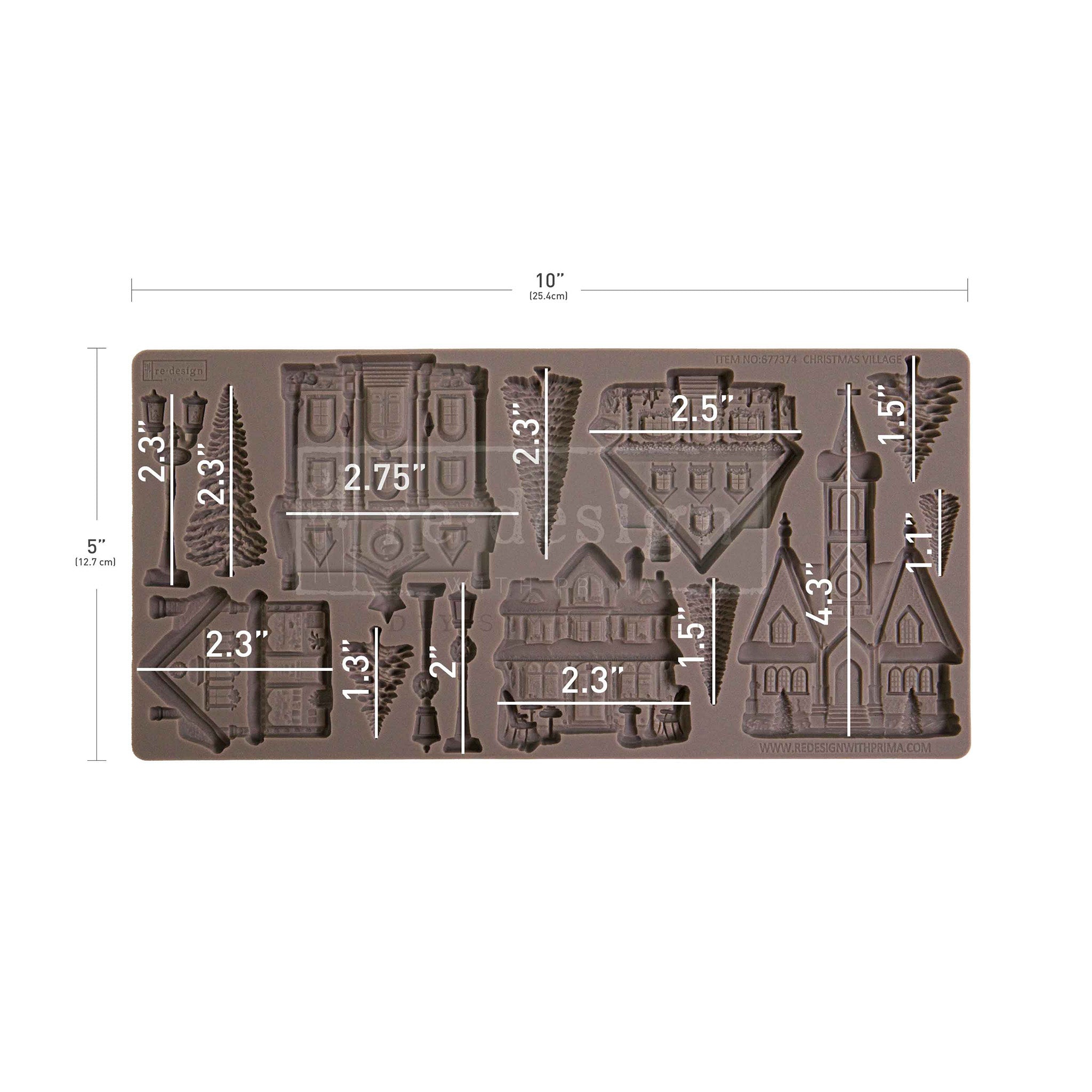 Mold with architectural designs and measurements on a white background