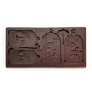 A brown silicone mold featuring 4 charming mushrooms in glass cloches and 2 adorable individual mushrooms is against a white background.