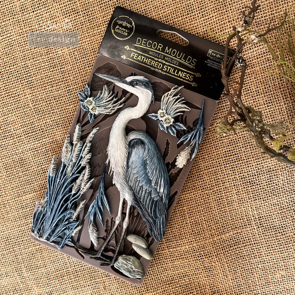 ReDesign with Prima Feathered Stillness 5x8 decor mould with detailed heron, feather and botanical castings