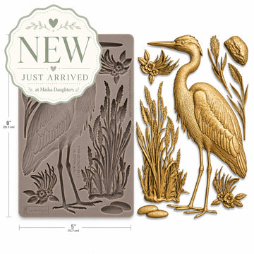 ReDesign with Prima Feathered Stillness silicone mold with heron, feather, reed, flower and stone castings