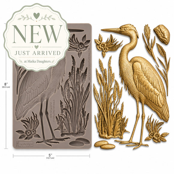 ReDesign with Prima Feathered Stillness silicone mold with heron, feather, reed, flower and stone castings