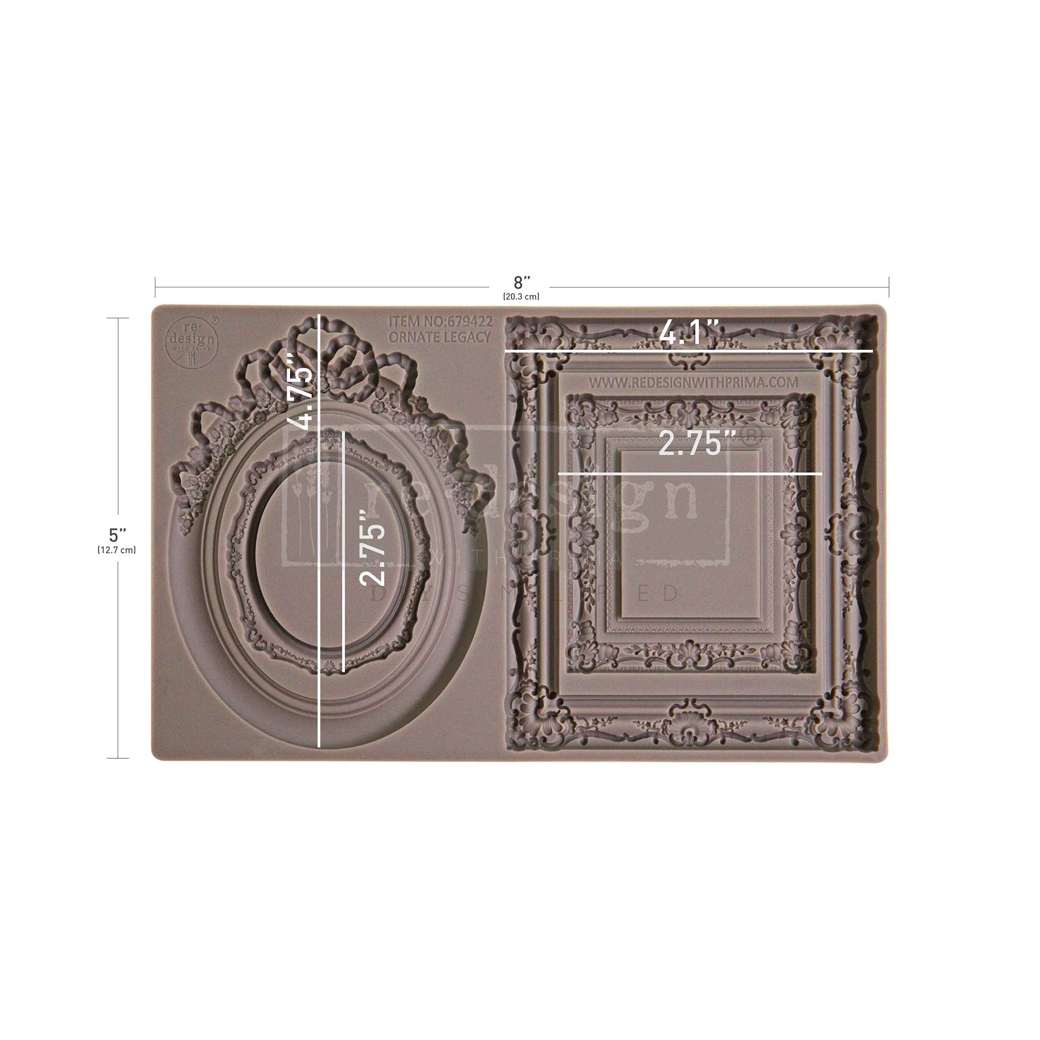 Decorative frame mold with dimensions on a white background
