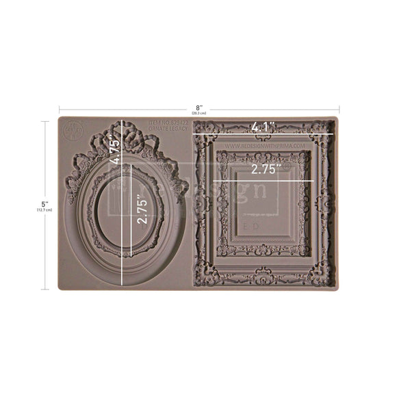 Decorative frame mold with dimensions on a white background