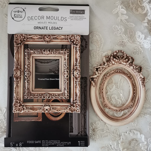 Decorative frame mold packaging with ornate design on a lace background