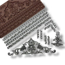 Decorative metal molding set with a brown mold on a white background