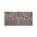 Decorative rectangular mold with intricate design and measurements on a white background