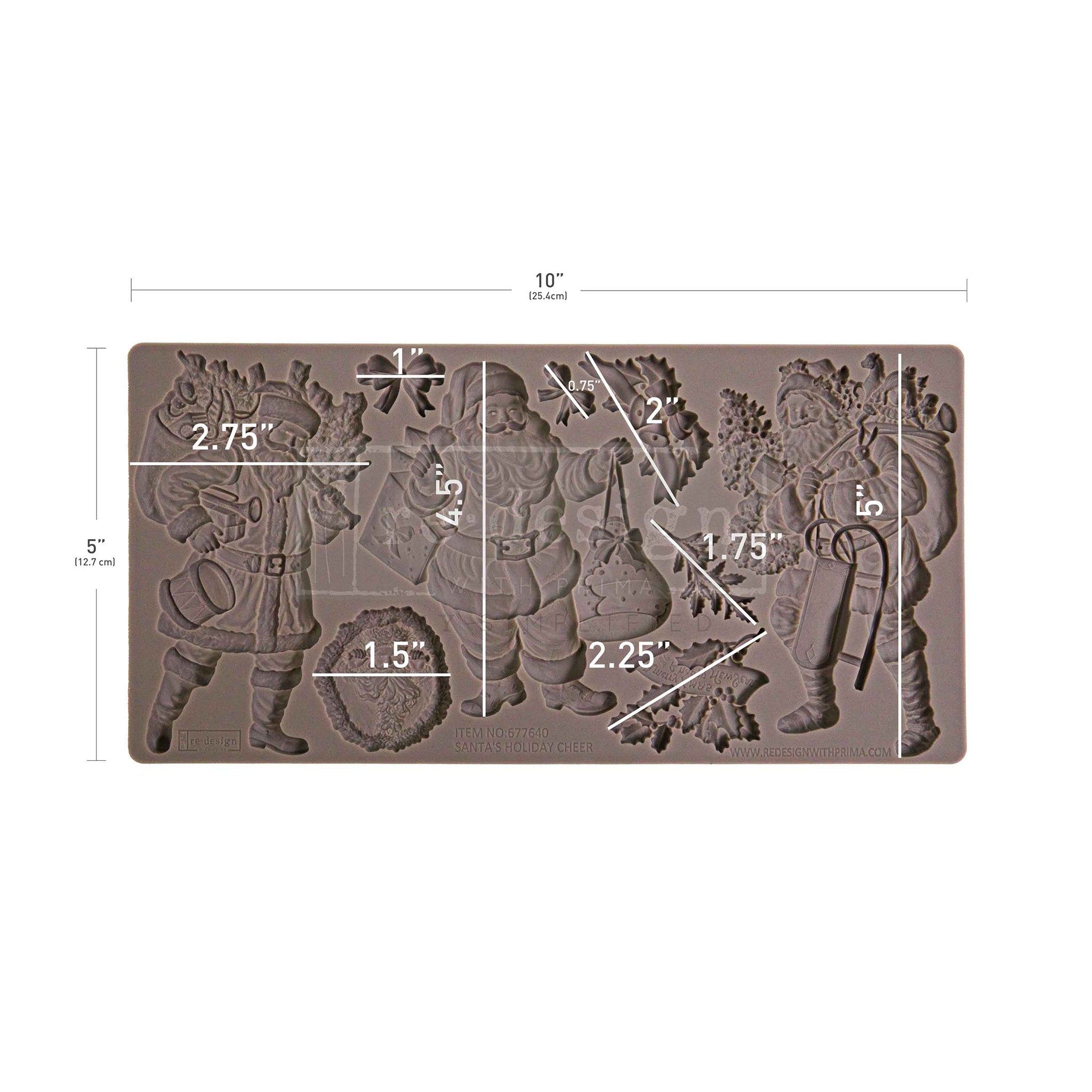 Silicone mold with warrior designs and measurements on a white background