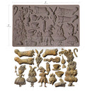 Silicone mold with Alice in Wonderland-themed cavities on a white background