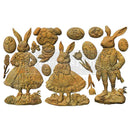 Meadow Whispers Rabbits mold castings from ReDesign with Prima featuring bunny couple, bunny with eggs, floral cameos, and tulips (5x8 silicone mold)