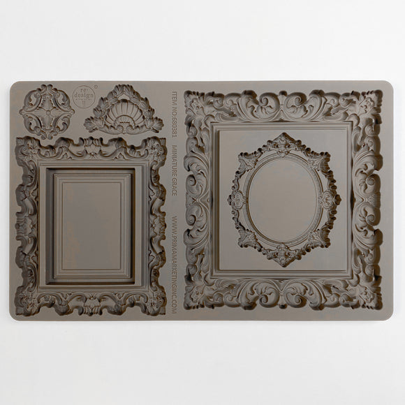 ReDesign with Prima Miniature Grace Frames silicone mold 5x8 with ornate square and oval vintage frame details