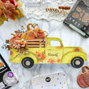 A wood craft vintage farm truck created by Veena Chowdry features ReDesign with Prima's Autumn Splendor small rub-on transfer on it.