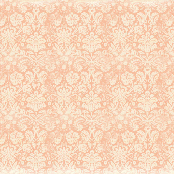 This decoupage paper by ReDesign with Prima has a light peach damask design over a dark peach background.