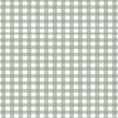 Close-up of a rice paper design that features a repeating light sage green gingham plaid pattern.