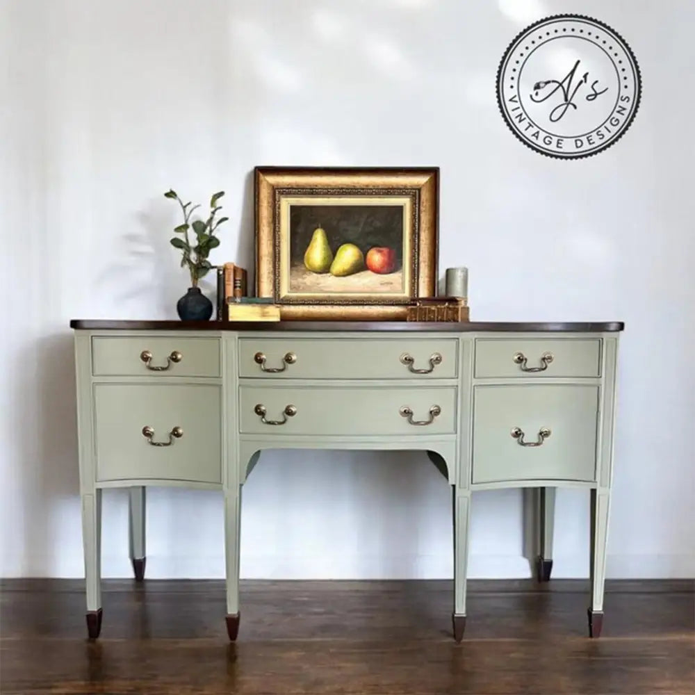 A vintage secretary's desk refurbished by AJ's Vintage Designs is painted in Dixie Belle's Thicket Chalk Mineral Paint.