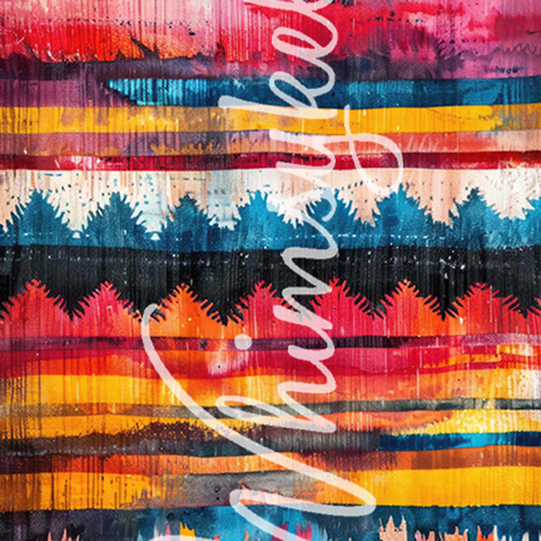 Close-up of a tissue paper design that features bright bold bohemian colors and western patterns.