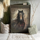 Upcycled dresser makeover featuring Whimsykel “Heart Horse” 21x29 tissue decoupage paper applied across drawers, rustic western horse decor finish