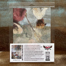 Artistic print with a brown and beige abstract design on a textured brown background