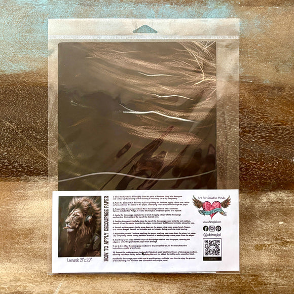 A package of Whimsykel's Leonardo tissue paper is against a wood background.