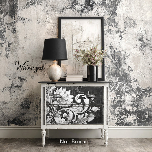 Whimsykel - Noir Brocade Decoupage Paper (Left & Right Sheets 2 Sizes Available) Decoupage Paper