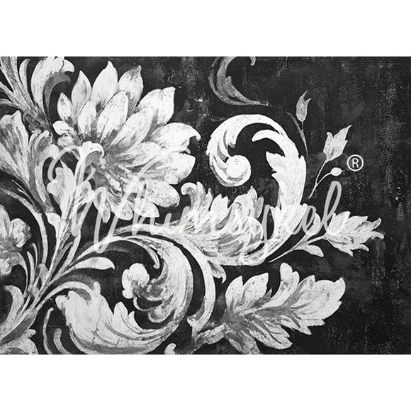 Whimsykel Noir Brocade Decoupage Paper – Right Sheet, elegant matching floral design for symmetrical furniture projects