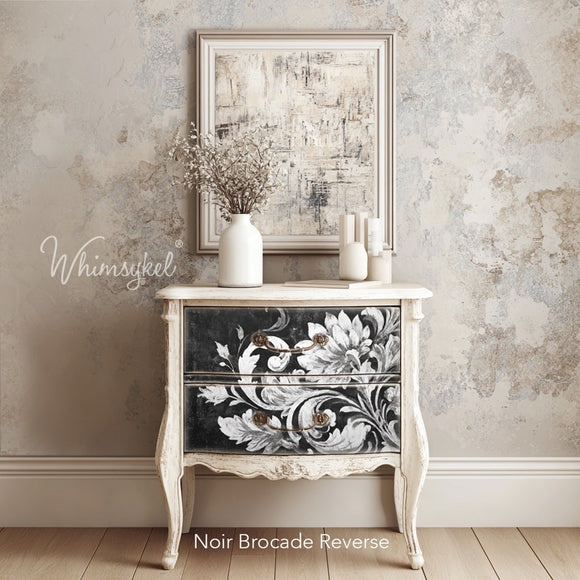 Whimsykel - Noir Brocade Decoupage Paper (Left & Right Sheets 2 Sizes Available) Decoupage Paper