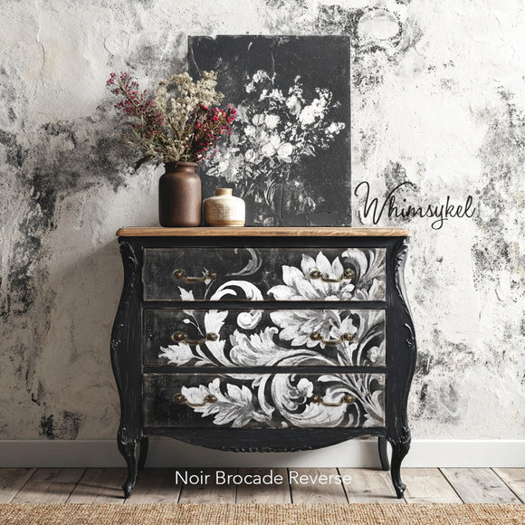 Whimsykel - Noir Brocade Decoupage Paper (Left & Right Sheets 2 Sizes Available) Decoupage Paper