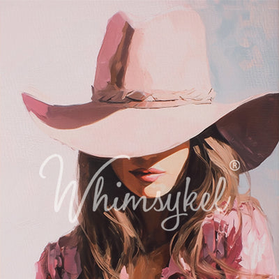 Whimsykel Pretty Tough 21x29 decoupage paper close-up with pink cowgirl portrait and wide-brim hat