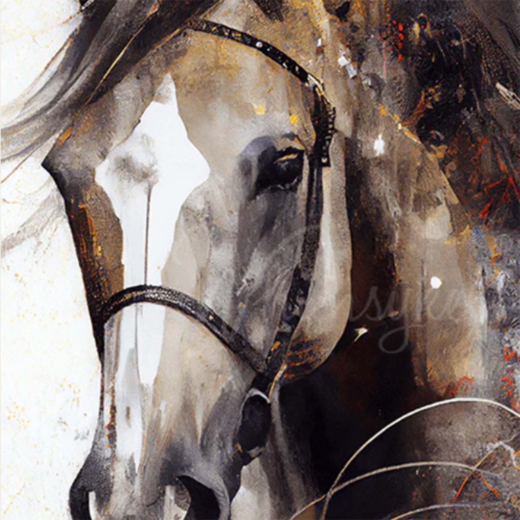 Close-up of a tissue paper design that features a colorful, carefree portrait painting of a horse.