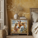 Wooden dresser with horse design in a bedroom setting, featuring the Whimsykel brand.