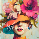 Whimsykel Derby Diva 21x29 tissue decoupage paper for furniture featuring a stylish portrait in a wide-brim hat with bold pink and orange flowers