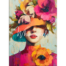 Whimsykel Derby Diva 21x29 tissue decoupage paper for furniture featuring a stylish portrait in a wide-brim hat with bold pink and orange flowers