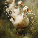 Whimsykel Ducks in a Row tissue decoupage paper close-up with four white ducks in a soft meadow scene (21x29)