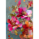 Full 21x29 sheet of Whimsykel Fully Alive tissue decoupage paper featuring layered abstract florals in pink, red, coral, and gold accents