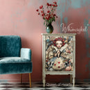 Queen of Hearts tissue decoupage paper mockup on a painted cabinet doorÑWhimsykel 21x29 furniture decoupage design