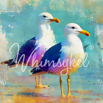 Whimsykel Saltwater Pause 21x29 tissue decoupage paper for furniture featuring coastal seagulls in watercolor seaside tones