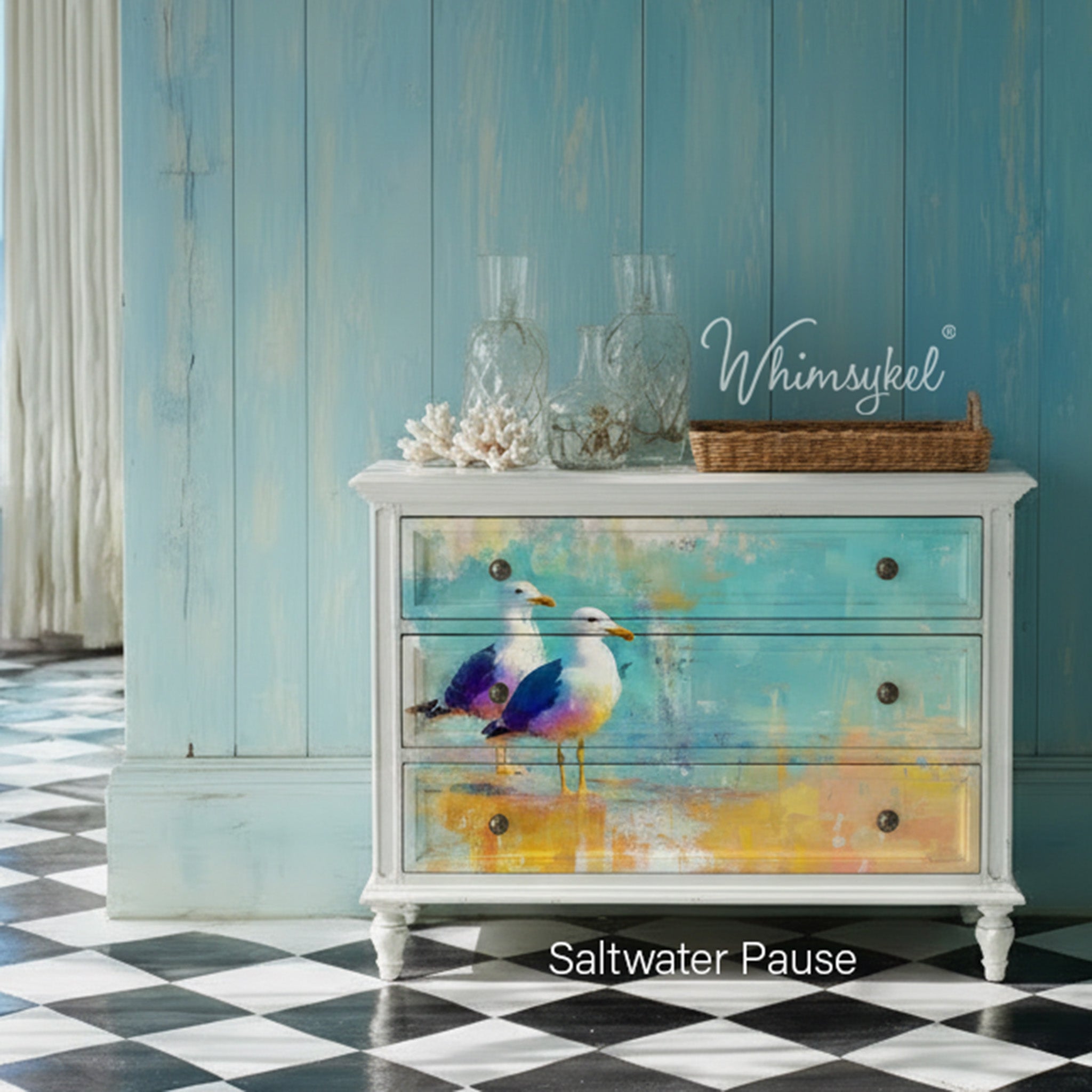 beach painted dresser Whimsykel Saltwater Pause 21x29 Tissue Decoupage Paper for Furniture