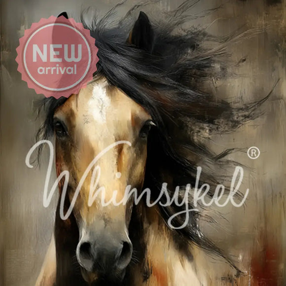 Whimsykel Wild N Free tissue decoupage paper for furniture closeup of wild horse portrait with windswept mane in warm neutral tones