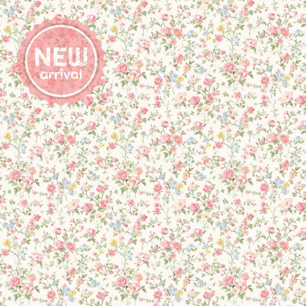 Close-up of a rice paper featuring a dainty pink floral wallpaper print.