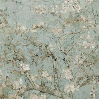 Close up of a muted blue Almond Blossoms A2 rice paper design.