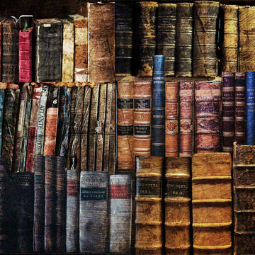 Close up of a vintage colored Dusty Library A2 rice paper design.