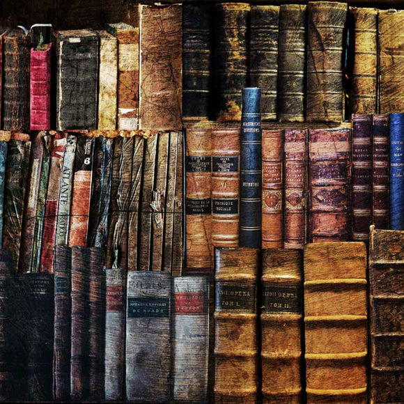 Close up of a vintage colored Dusty Library A2 rice paper design.