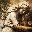 Close up of a vintage colored Gothic Angel A0 rice paper design.